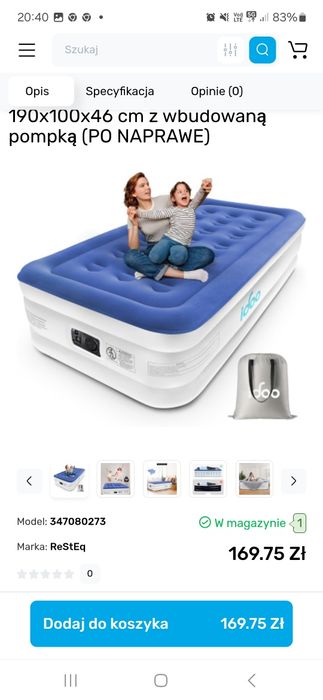 Materac pompowany z pompka wbudowana polecam 2 sztuki