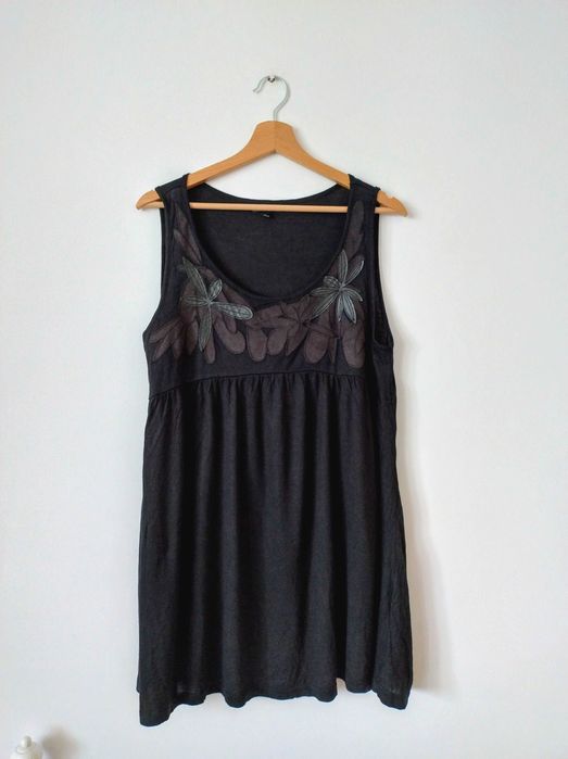 Czarna tunika bez rękawów Kappahl kwiaty oversize vintage 40 L / 42 XL