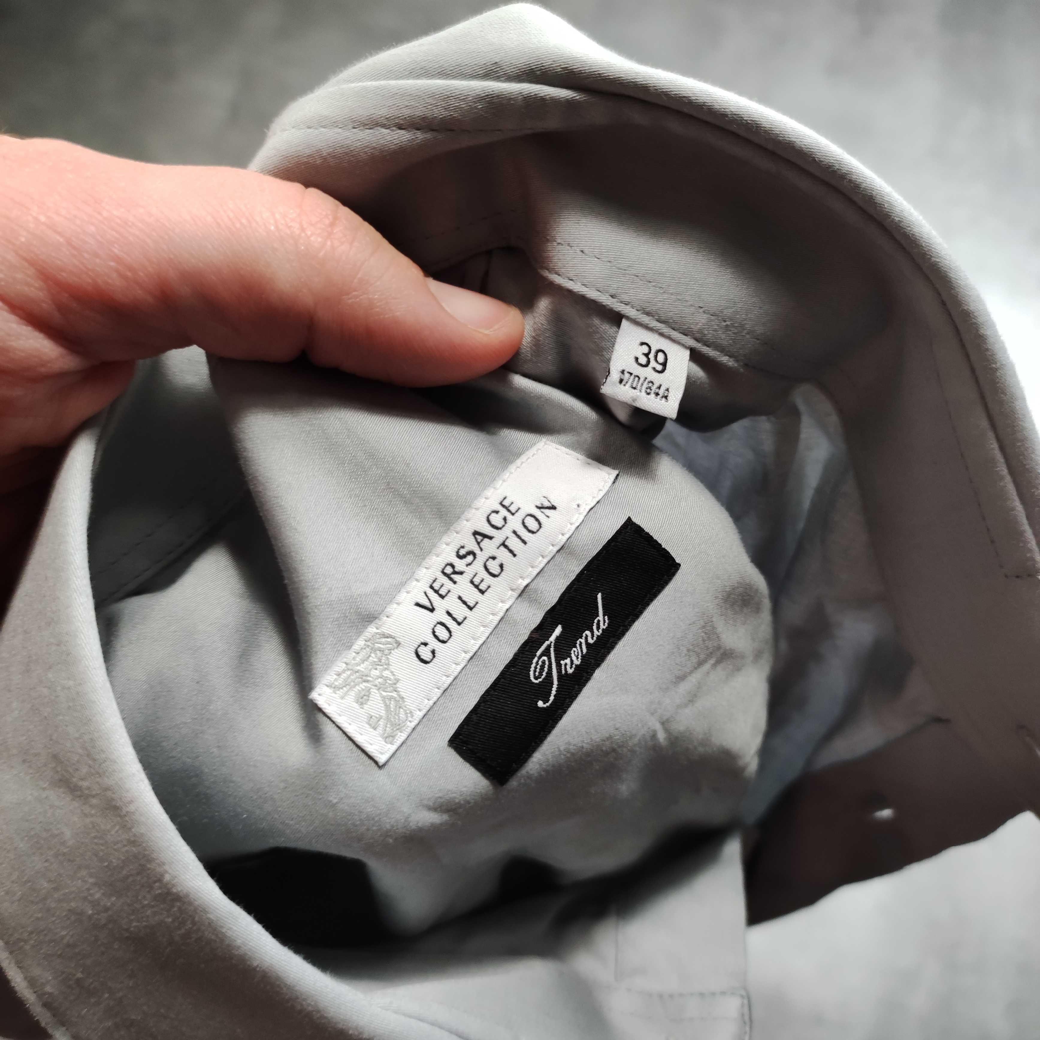 MĘSKA PREMIUM Koszula Elegancka Szara Logo Meduza Versace Collection