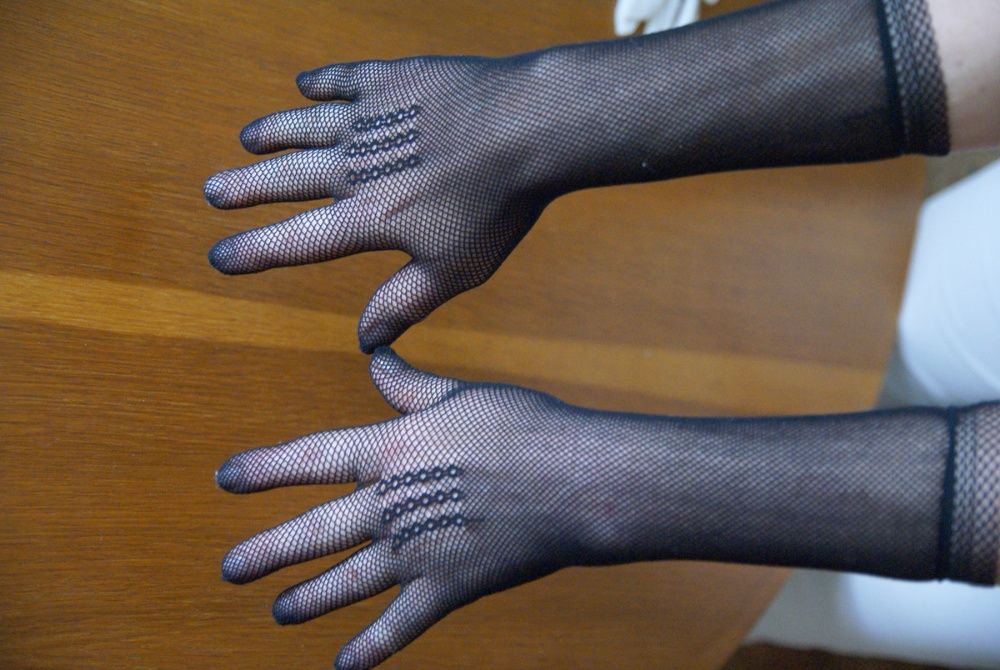 Rękawiczki wieczorowe czarne koronkowe długie rozmiar XS S M