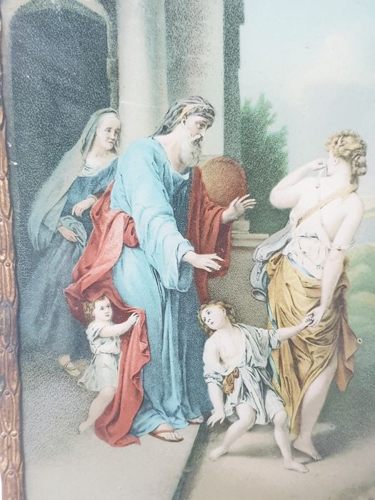Antiga imagem "Repúdio de Hagar"  em vidro
