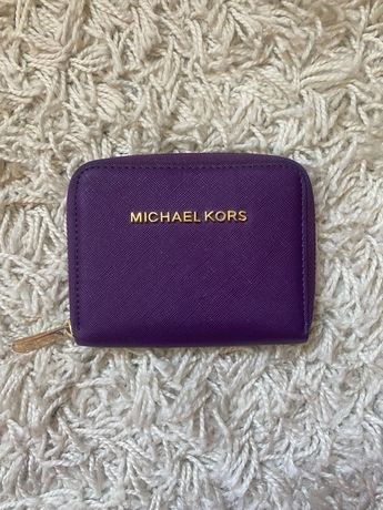 Mały portfel portmonetka fioletowo złota Michael Kors skórzana pojemna