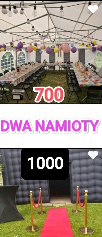 DWA WIELKIE NAMIOTY imprezowy - 9m/6m, ogrodowy 10m/6m