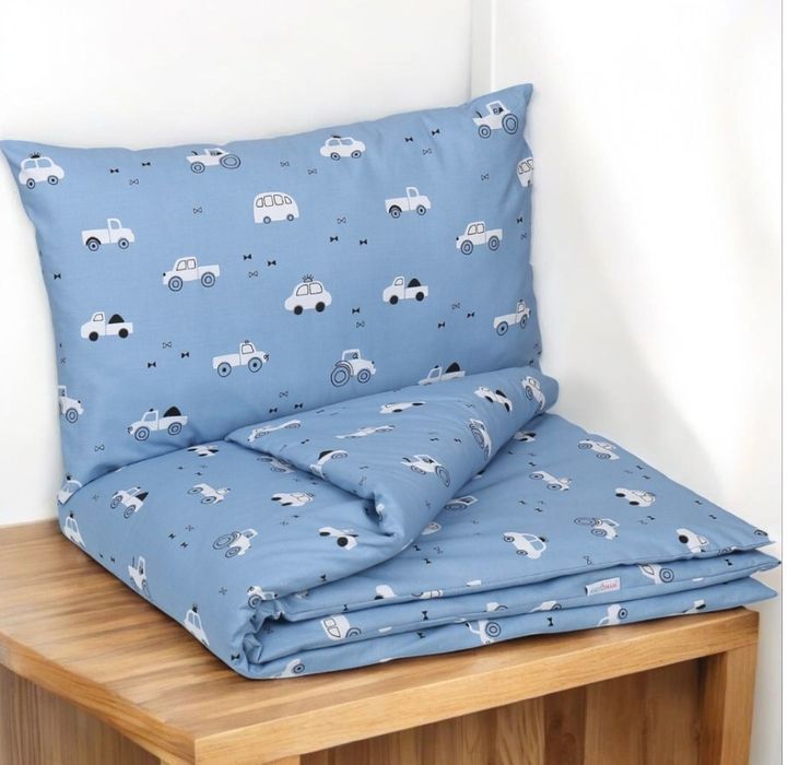 Nowa dziecięca pościel do łóżeczka Niebieskie samochodziki