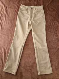 Spodnie z imitacji skóry, beżowe, wysoki stan, H&M, rozmiar S