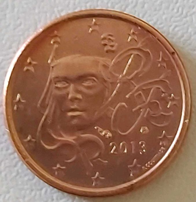 1 Centimo de 2013 de França com DEFEITO na cunhagem