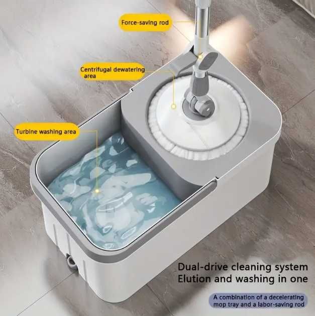 Швабра-ведро, лентяйка с отжимом центрифугой само отжимом 8лит 2 фибры