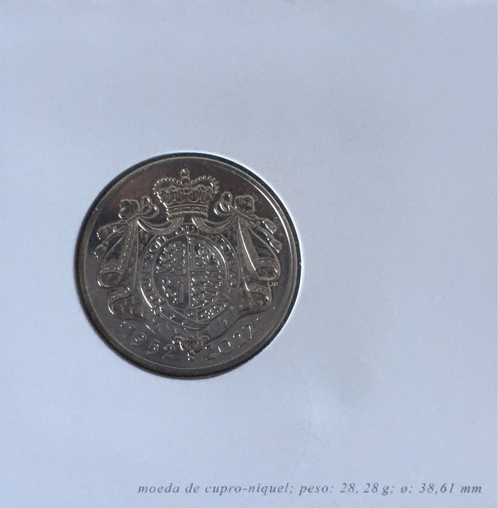 5 libras comemorativas 70 anos jubileu de platina rainha Isabel II