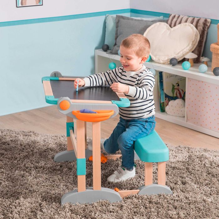 Парта-трансформер дерев'яна з мольбертом-дошкою 2в1, розкладна, 420304