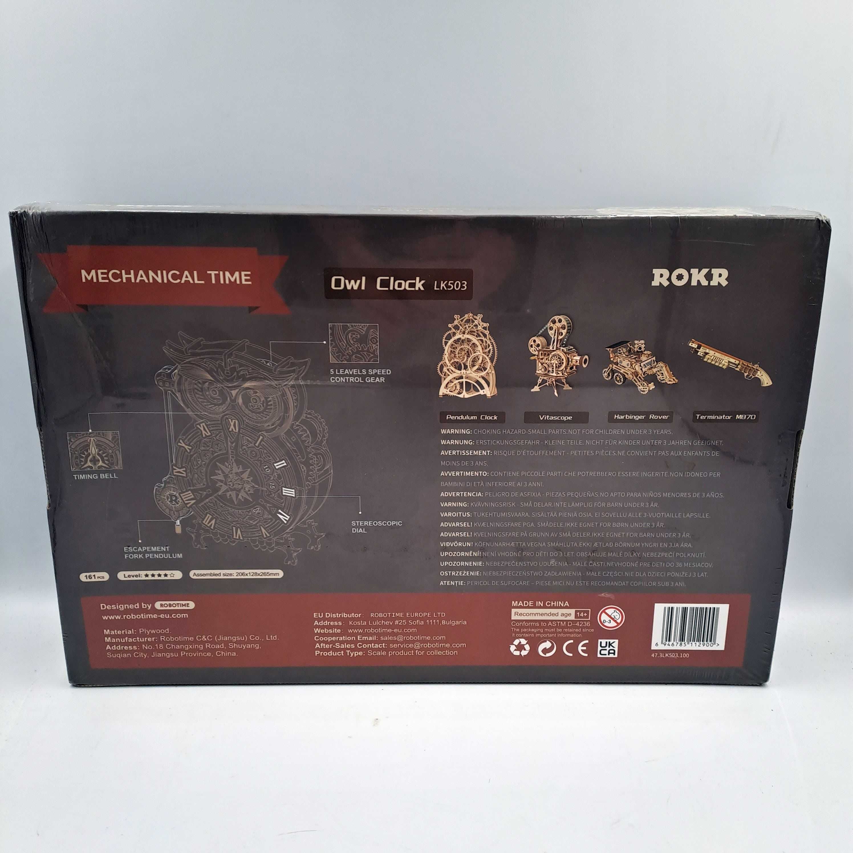 ROBOTIME Drewniany Model Puzzle 3D Zegar Sowa