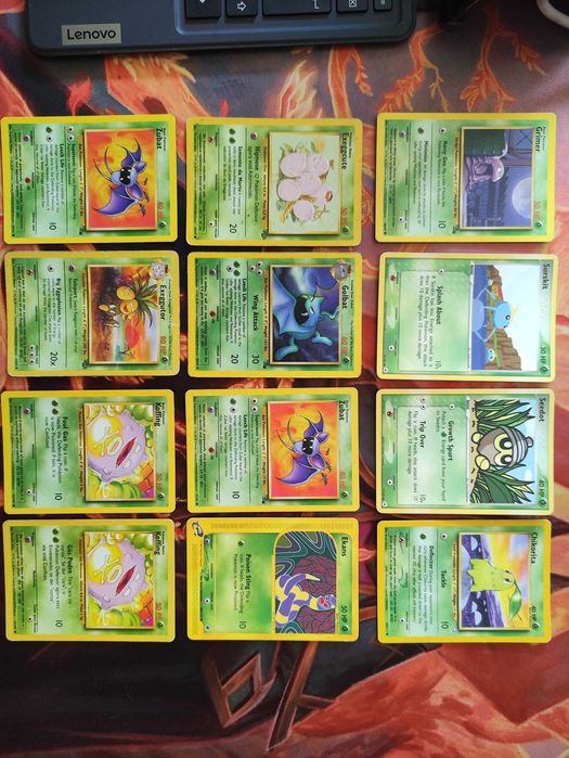 7 cartas Pokemon comuns e duas incomuns de erva