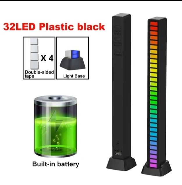RGB sterowane muzyka 32LED czarna akumulator