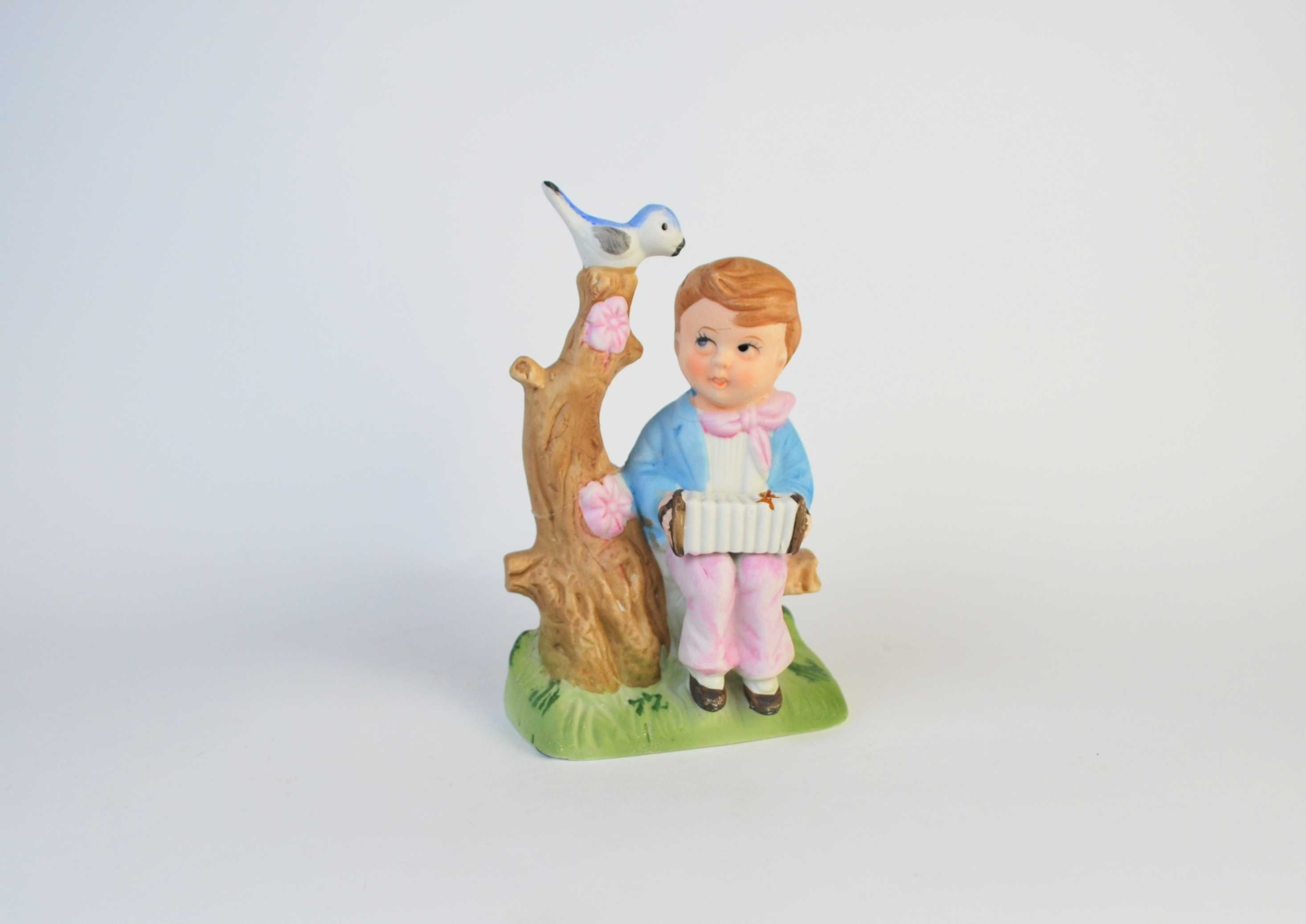2 figurki porcelanowe chłopiec dziewczynka wiejski folk ptaki destrukt