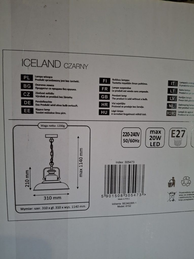 Lampa Wiszącz Iceland Czarny