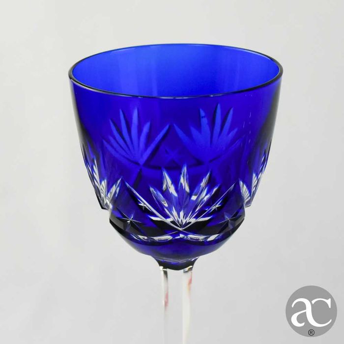 Conjunto de 8 Cálices Cristal Doublé, Cristal da Bohemia, azul-cobalto