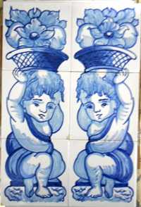 AZULEJOS - par de painéis -2 "Puttos" séc. XX