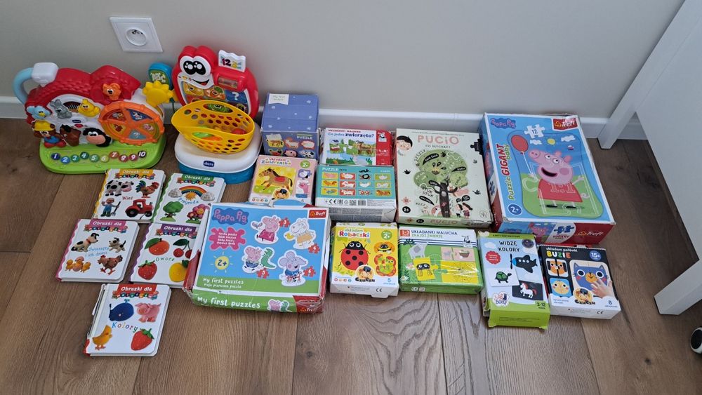 Mega paka zabawek od 12m do 3 lat: fisher price, książeczki, puzzle