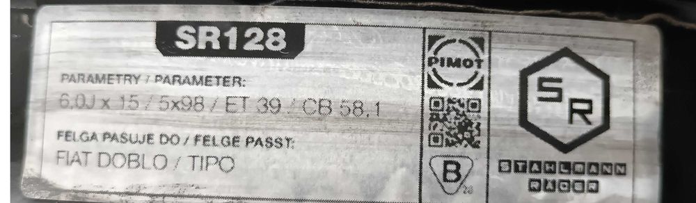 Koło zapasowe 15' Fiat TIPO 6,0J 5x98 ET39 CB 58,1