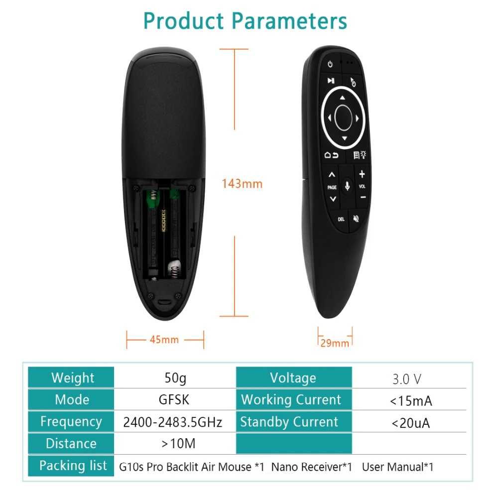 Пульт G10S Pro аэромышь с подсветкой air mouse G10