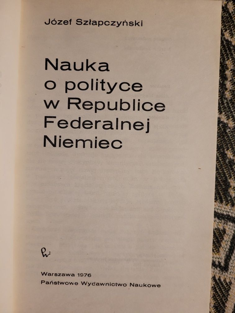 Józef Szłapczyński Nauka o polityce RFN 1976 PWN