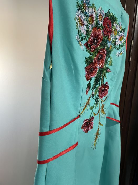 Плаття бірюзовий (ручна вишивка) бісер. Габардин, Чеський бісер