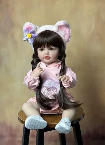 Большая виниловая кукла ручной работы в ушках Reborn Baby Doll