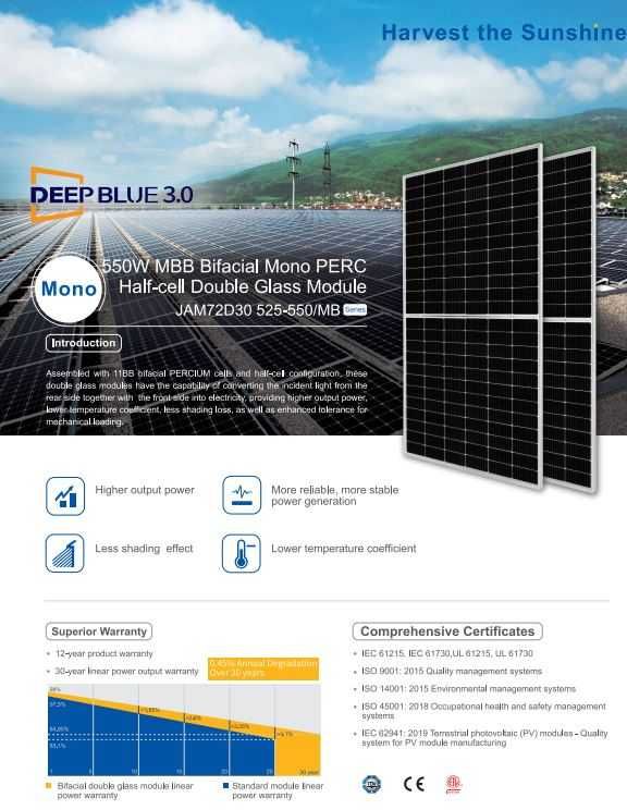 Panele fotowoltaiczne JA SOLAR 550W Bifacial srebrna rama