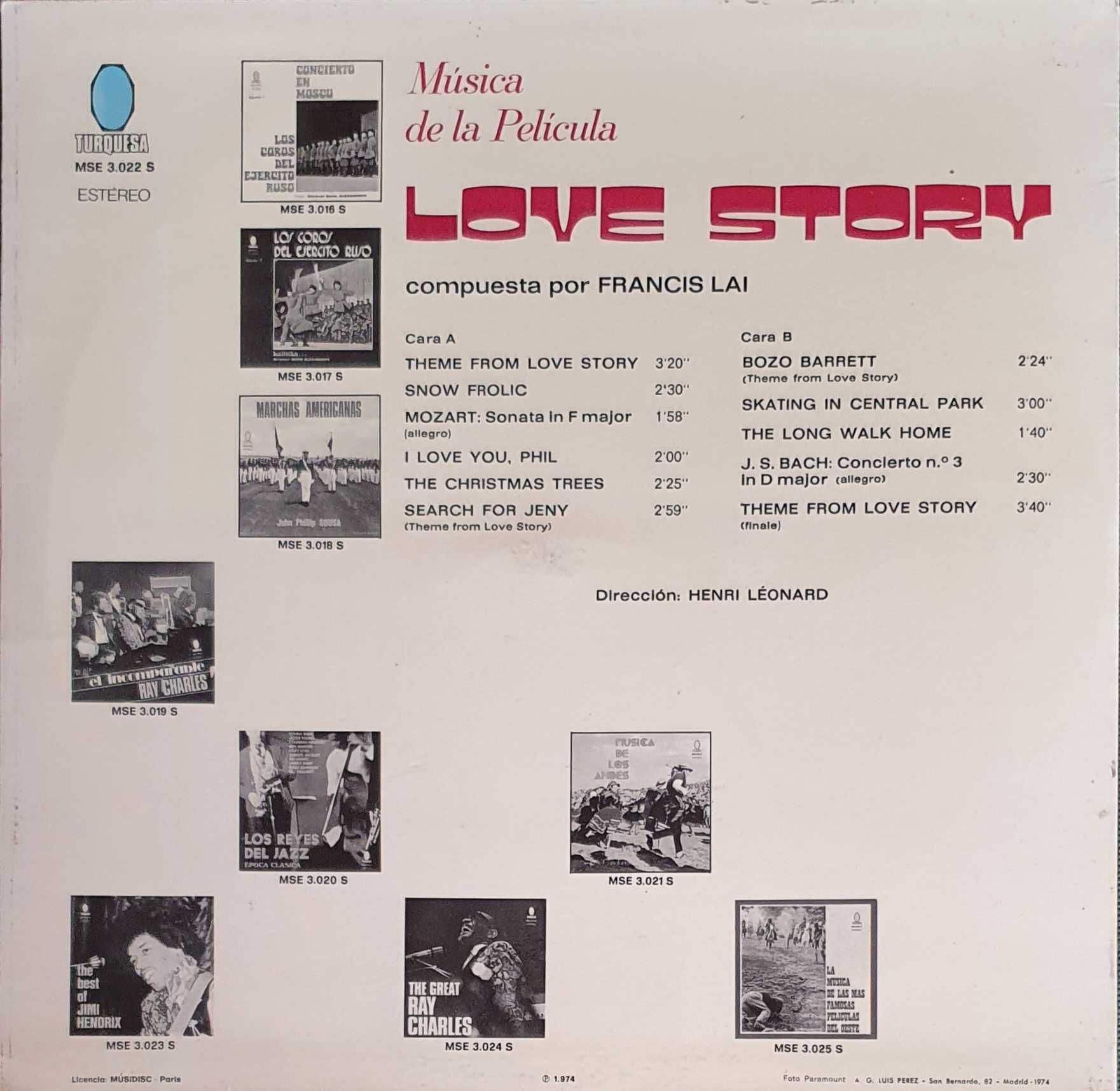 Disco vinil do filme "Love Story"