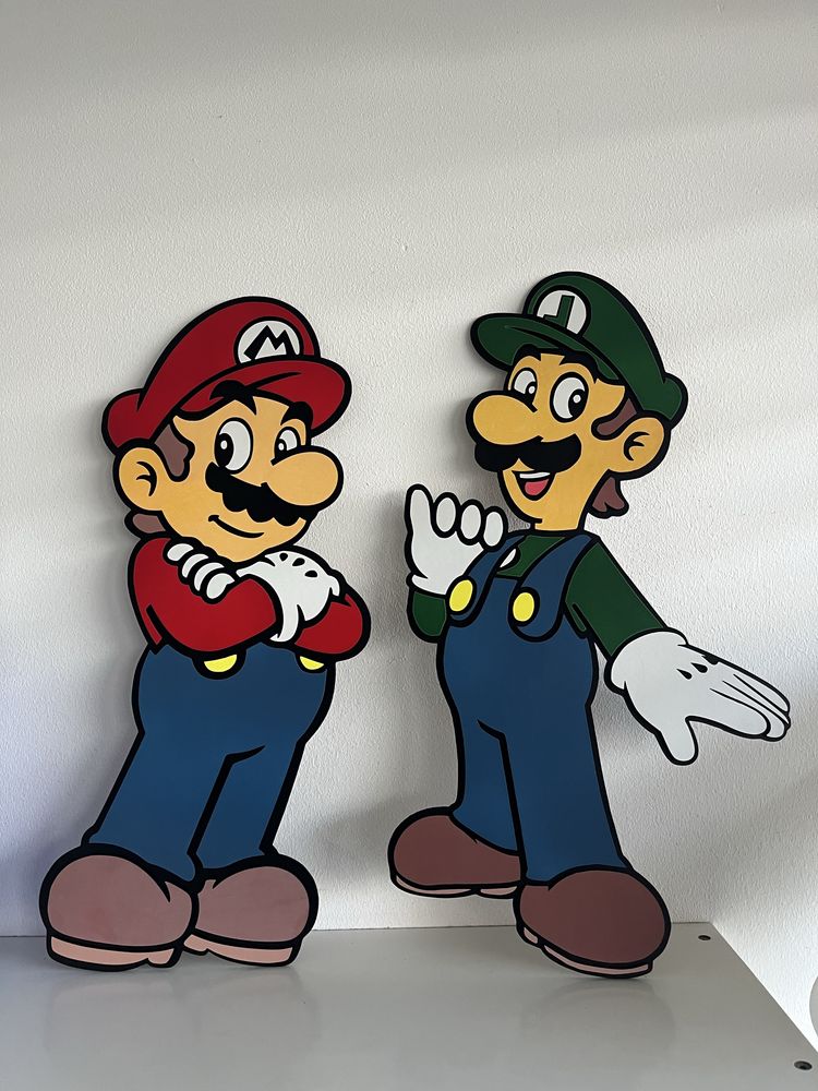 Mario e Luigi em Madeira para Decoração Gaming