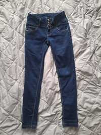 Dziewczece spodnie jeans jeansy prosta nogawka wysoki stan 134/140