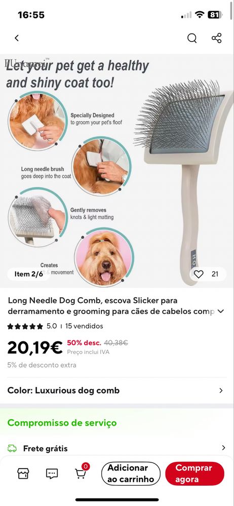 Cardadeira HOP - excelente qualidade para pelagem dos Pomerania