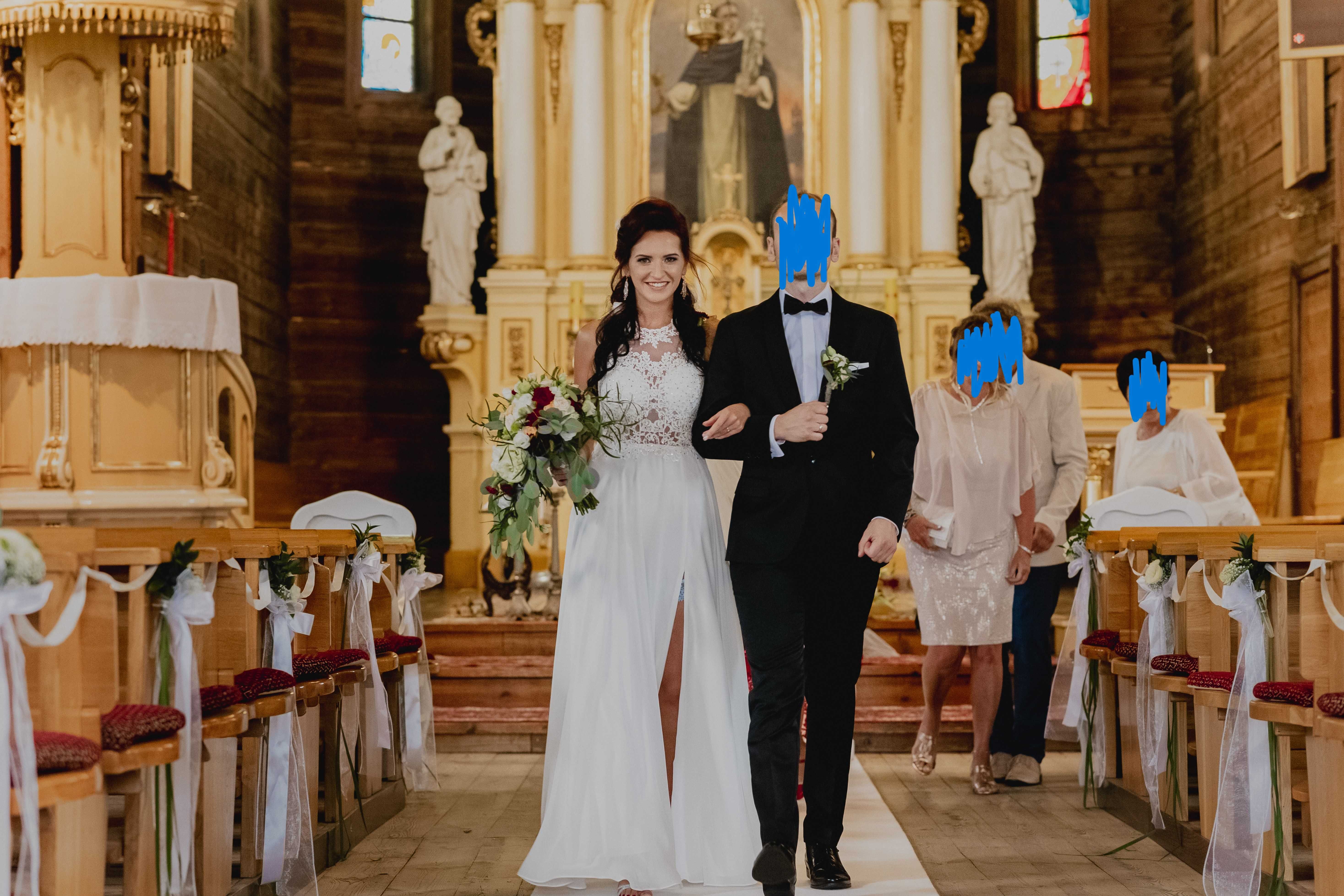 Piękna, delikatna Suknia Ślubna z koronkową górą