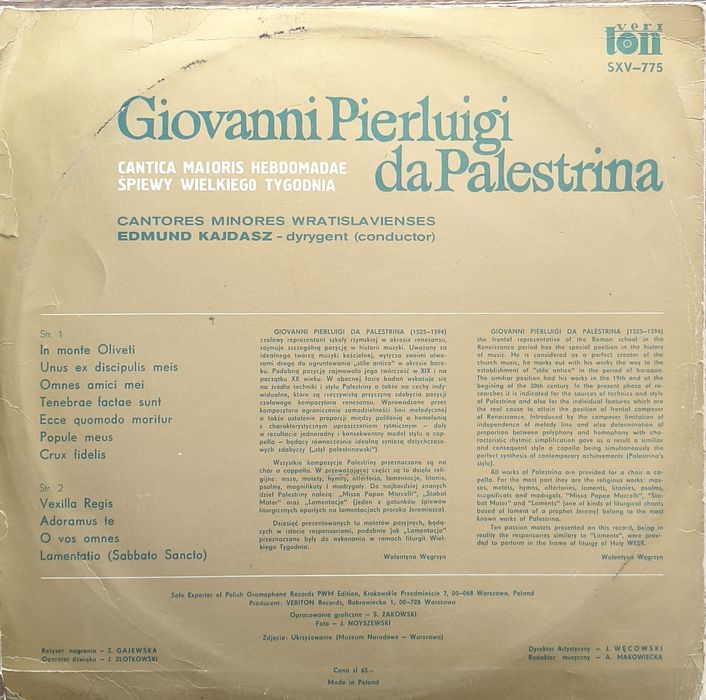 Palestrina - Cantica Maioris Hebdomadae - Winyl VOX - Rarytas