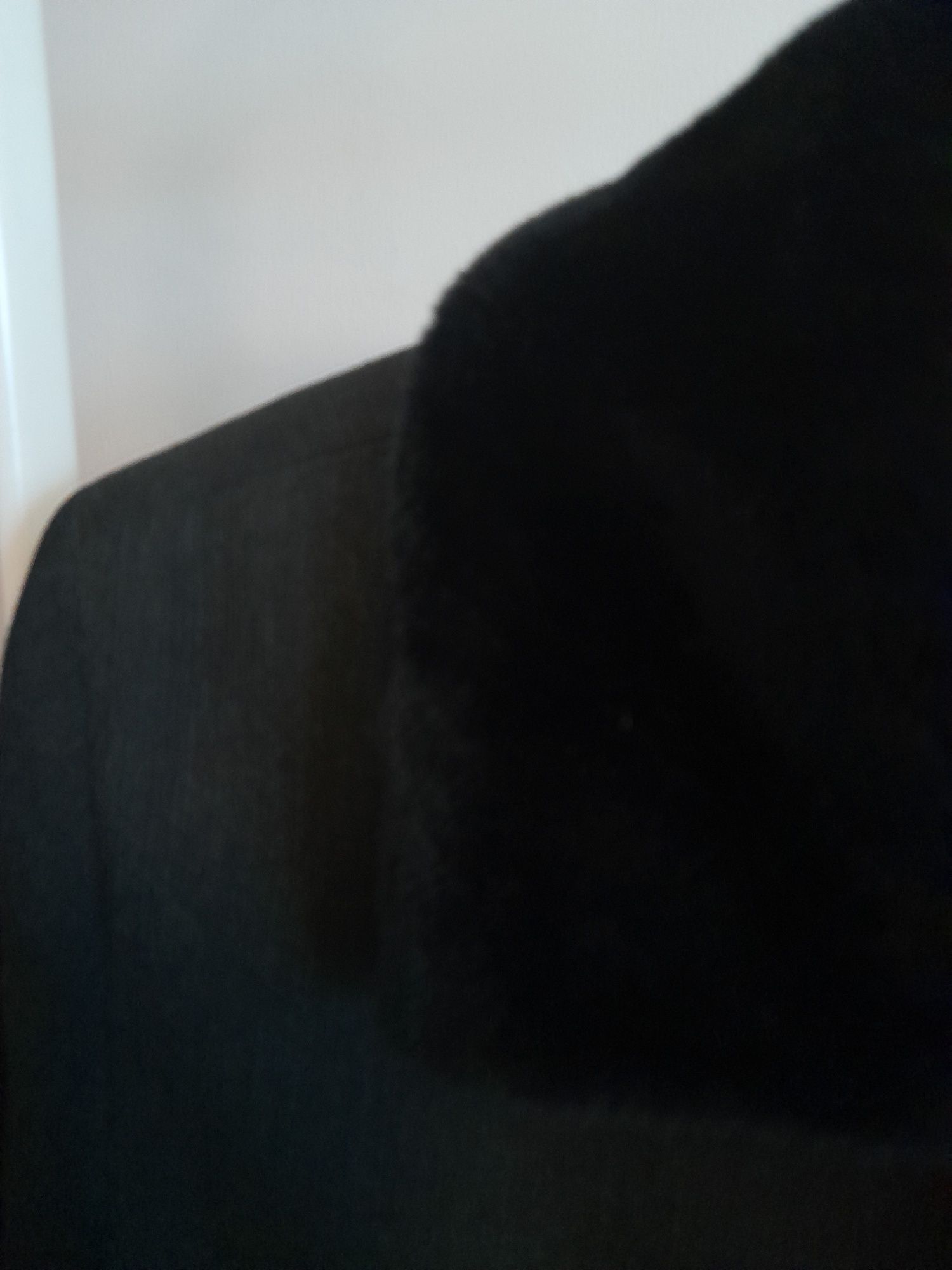 Fato, blazer e calças,  com pelo na gola.
