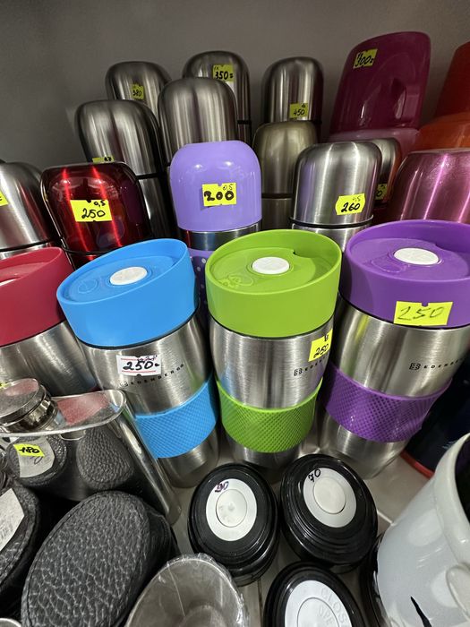 Термоса  и термокружки пищевые и для жидкости металл и стекло