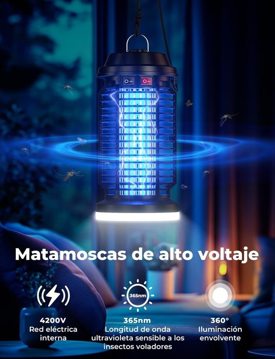 Lampa Owadobójcza Ogrodowa 2w1 Na Komary UV 4200V 15W IPX4