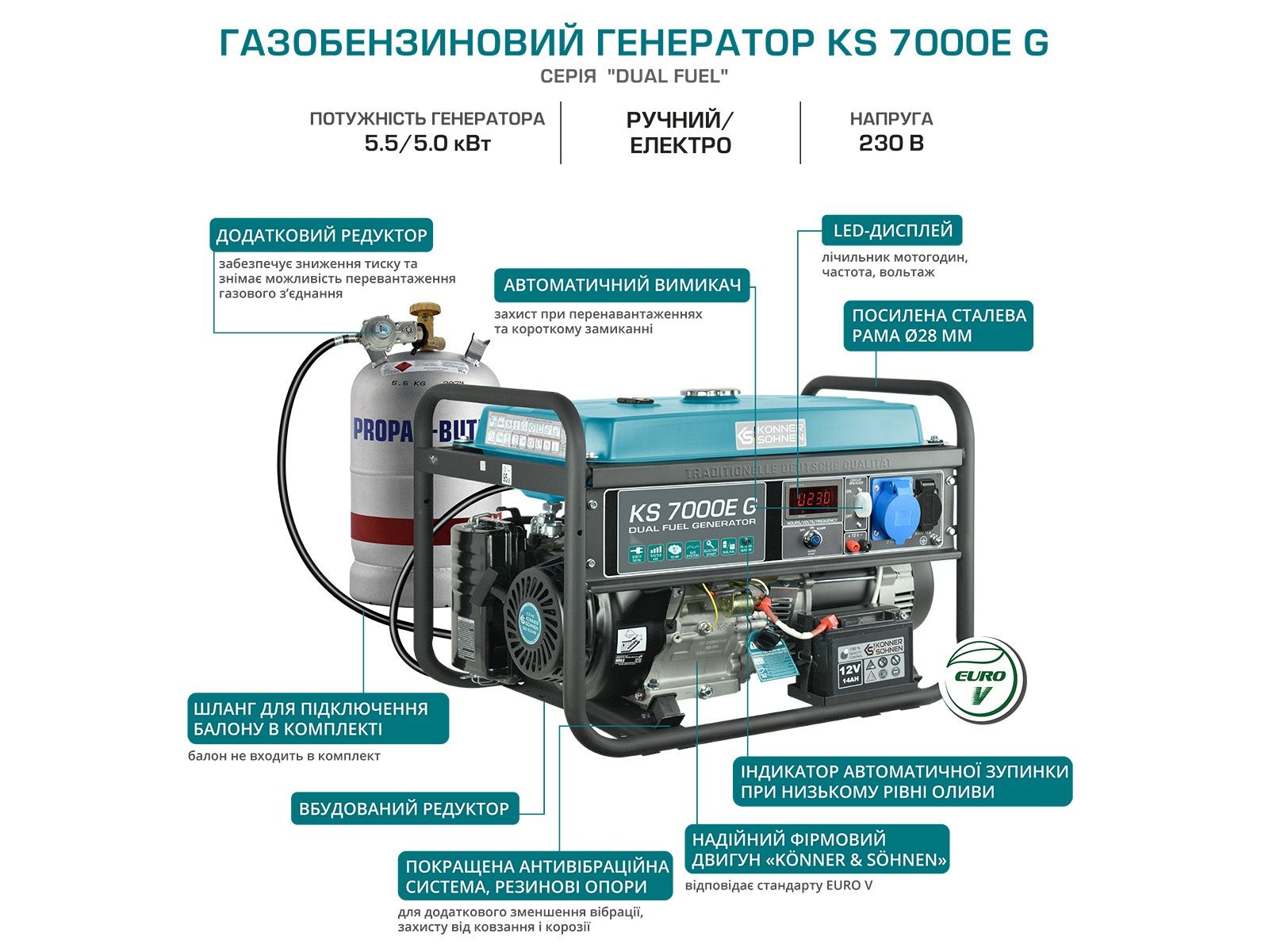 Газобензиновий генератор Konner Sohnen 7000 E G