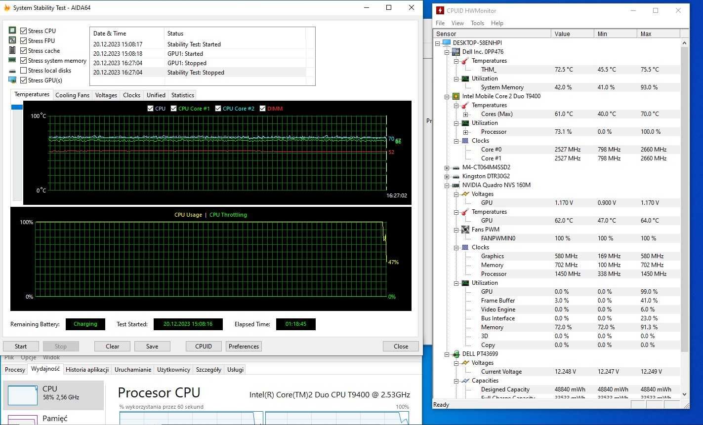 Dell Latitude E6500 T9400 4GB RAM SSD NVIDIA Quadro NVS windows