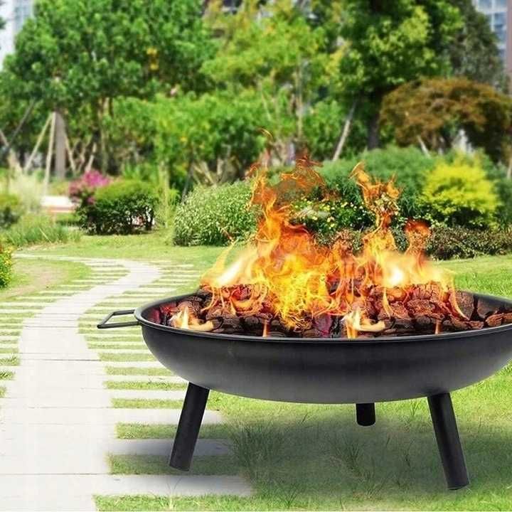 Nowe palenisko ogrodowe do ogniska grilla czarne stalowe okrągłe 60 CM