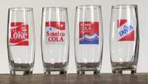 ! Retro 4 szklaneczki literatki szklanki PRL Coca Cola Fanta Coke vtg!