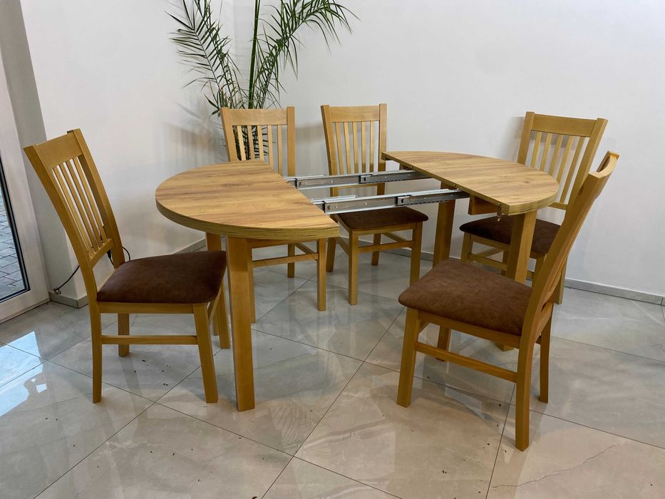 Stół Dębowy Okrągły Rozkładany !Dowolne Wymiary! Krzesło K-5 Drewniany