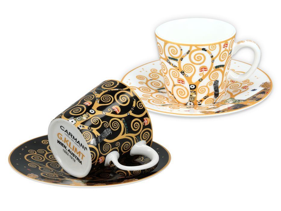 Kpl. 2 filiżanek espresso - G. Klimt, Drzewo życia białe i czarne tło