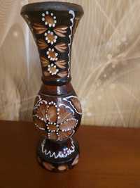 Drewniany wazon malowany motyw kwiatowy