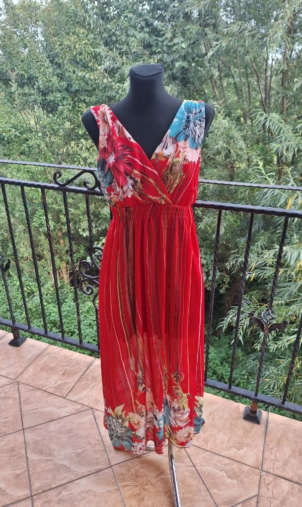Czerwona długa sukienka maxi rozmiar Uniwersalny S M L