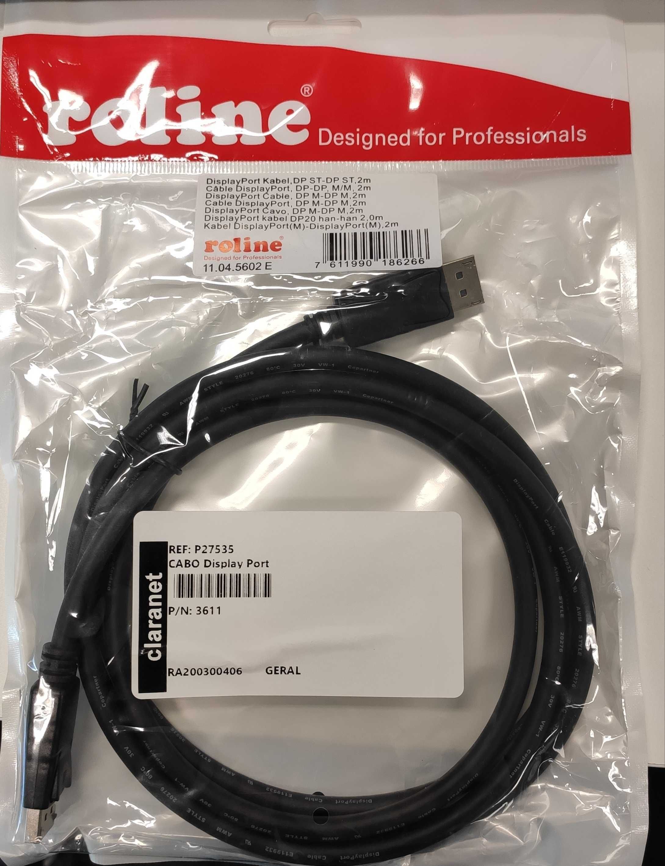 Cabo monitor Roline Displayport 4K Type M/M 2 Metros