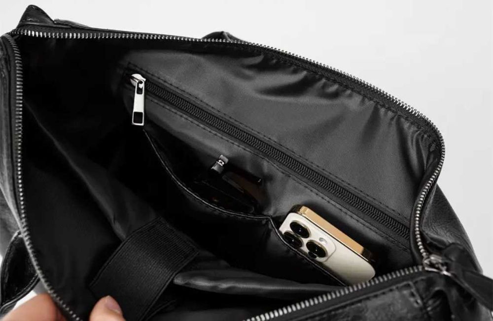 Мужской кожаный черный місткий чоловічий портфель мужская сумка офисна