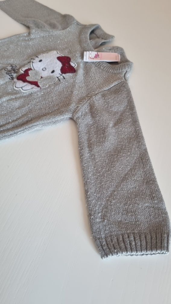 62 Disney C&A Sweter sweterek Hello Kitty szary srebrna nitka bluzka d