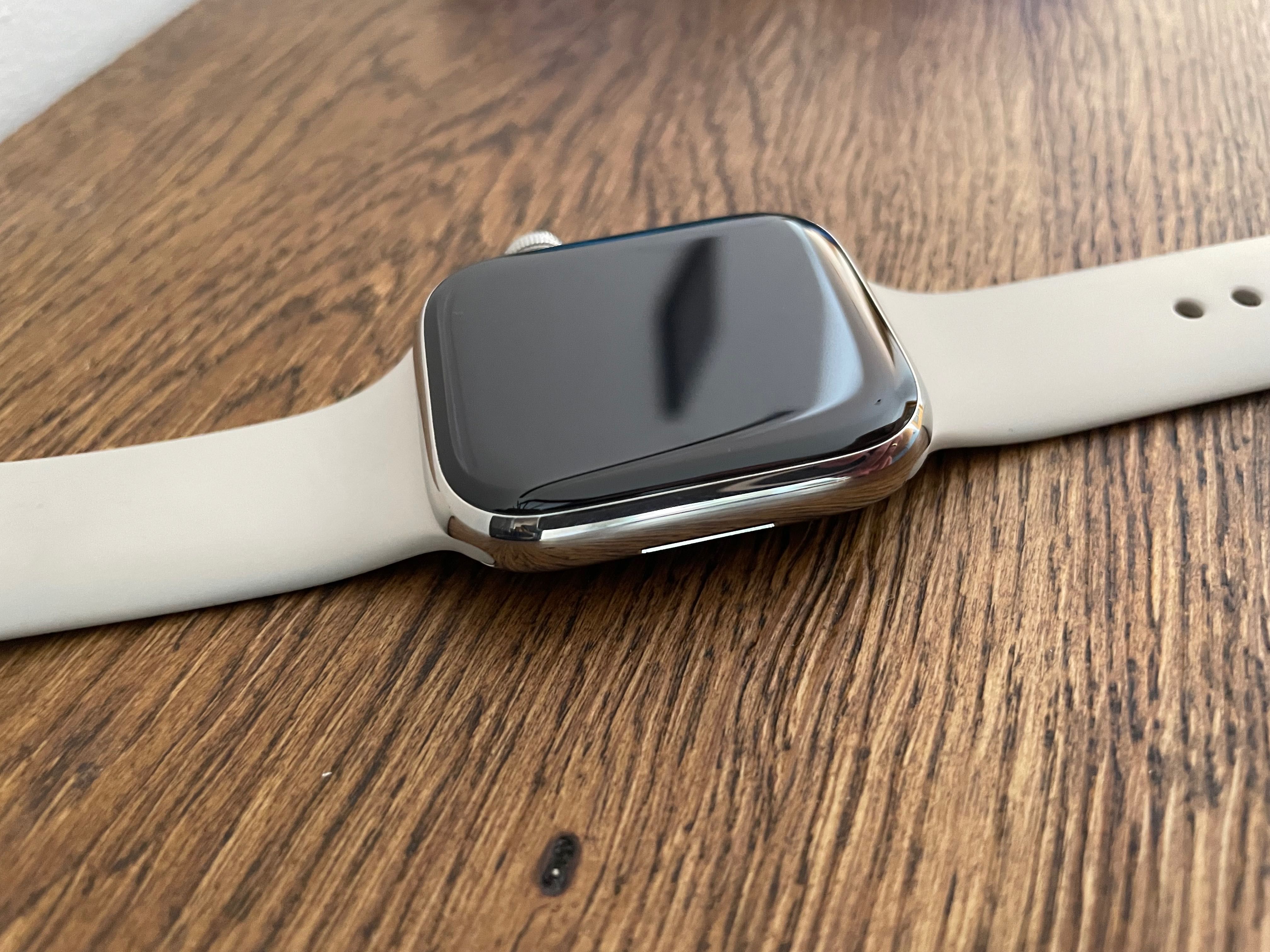 Apple Watch 7 45mm Cellular SREBRNY STAL + ORYGINALNY pasek