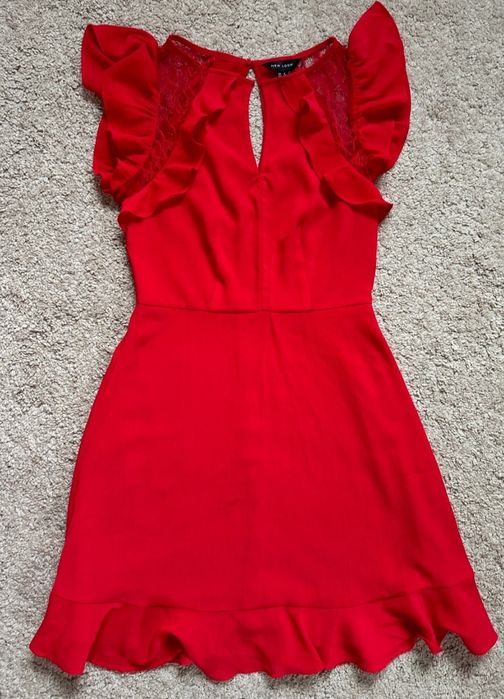 Lou New Look śliczna czerwona koktajlowa sukienka XS S XS 34 czerwona
