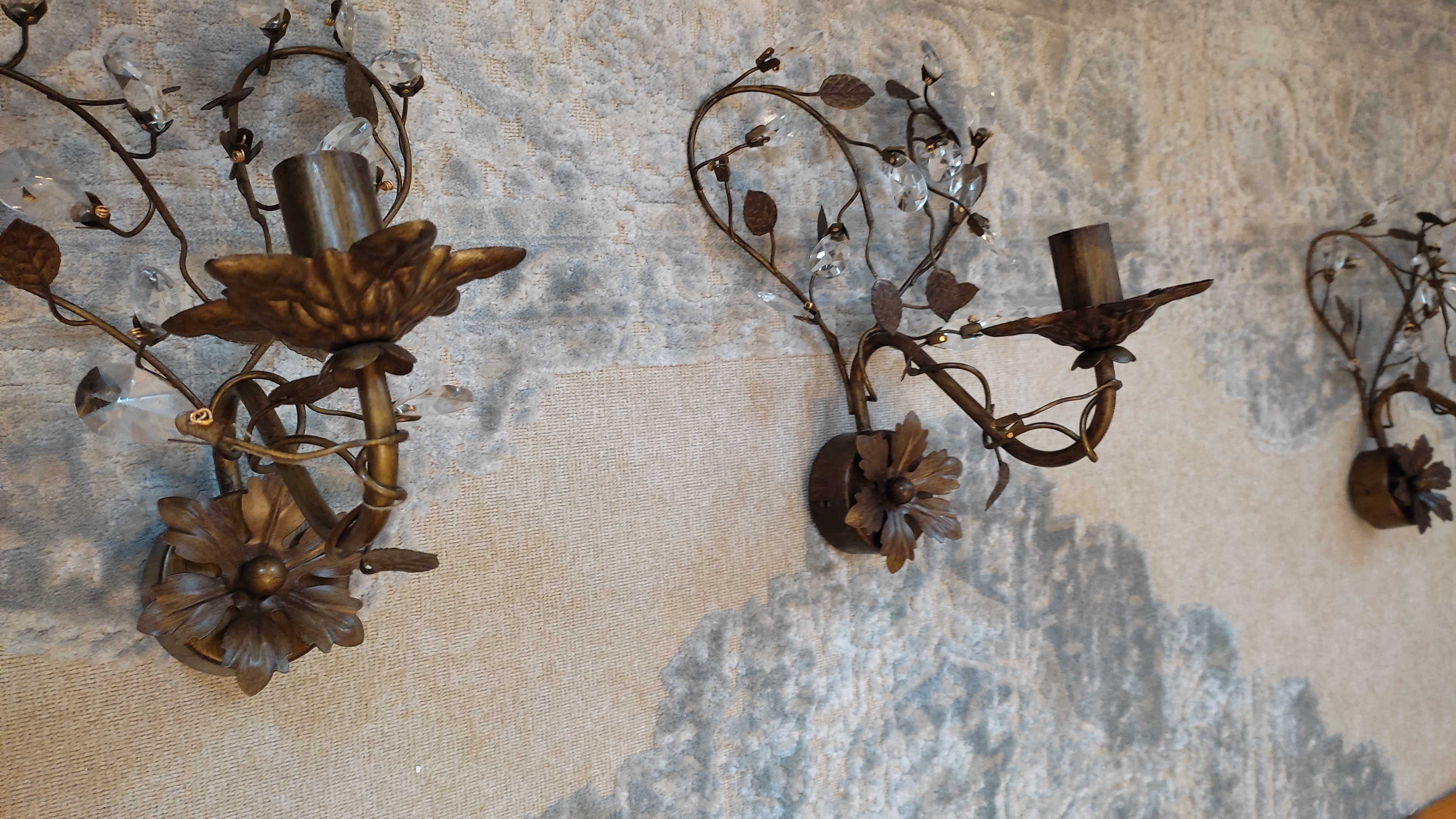 lampa kryształowa, 3 szt kinkietów
